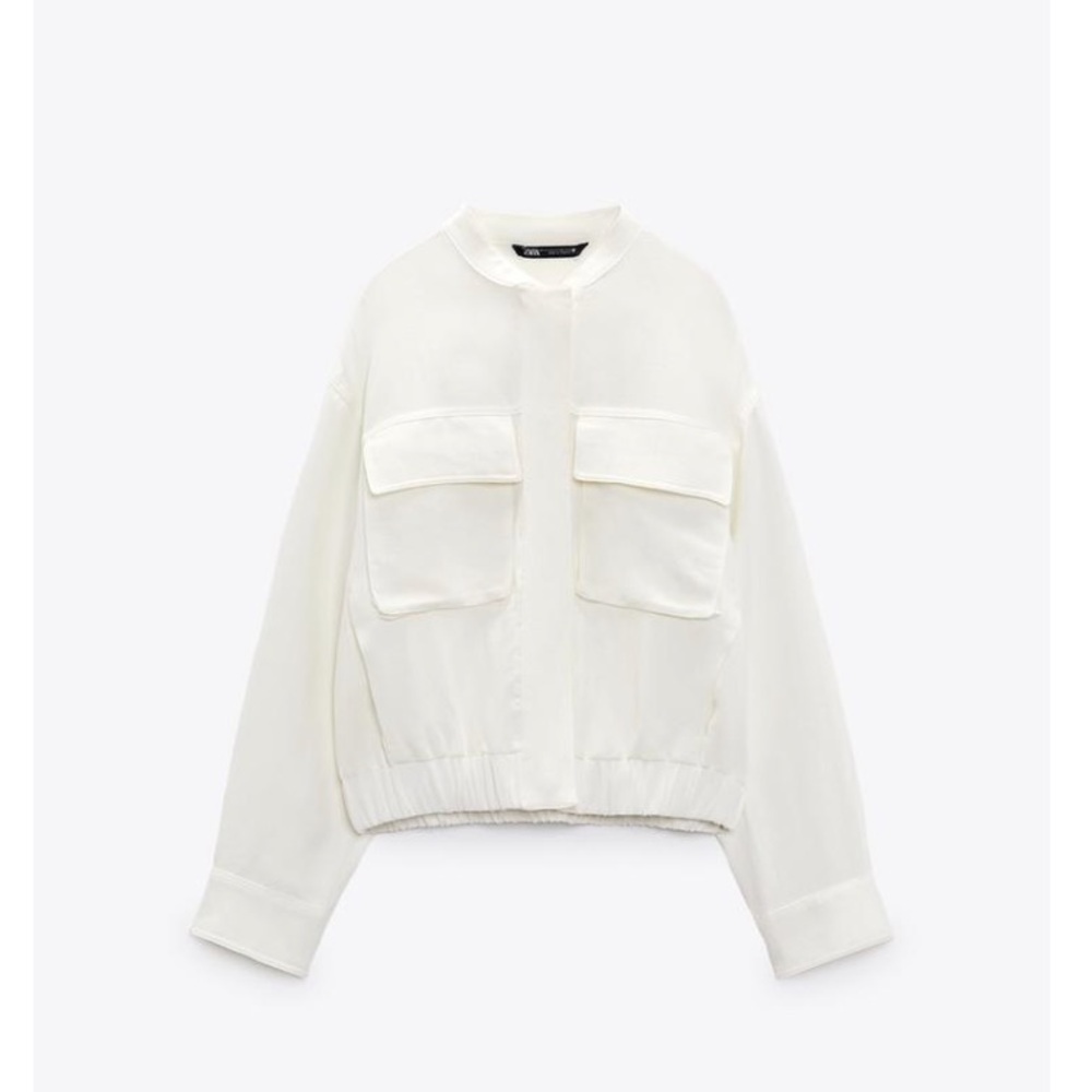 Zara LINEN BLEND POCKETED BOMBER JACKET